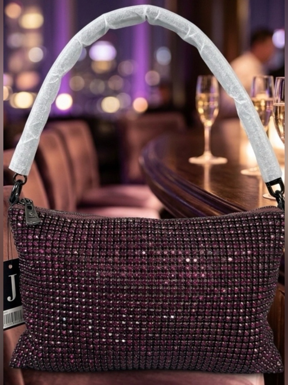 SOLD!!! Simply Vera Wang Burgundy Ombré Rhinestone Mini Baguette Bag NWT - Picture 3 of 10